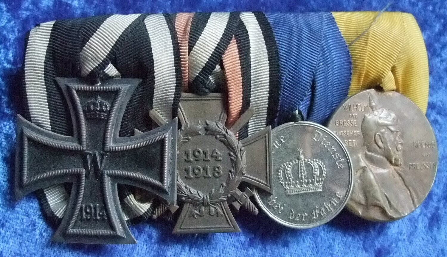 Preussen 4-er Ordensschnalle EK2, FEK, Dienstauszeichnung, Centenarmedaille