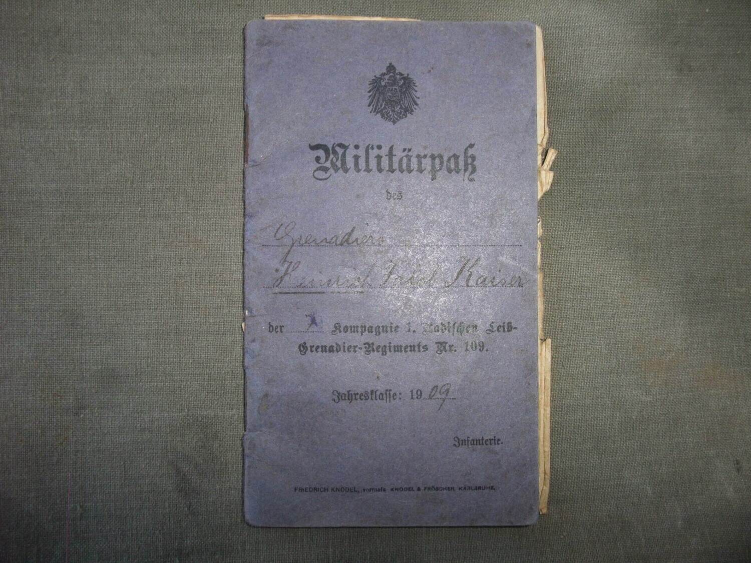 Baden: Militärpaß 1. Badisches Leib-Grenadier-Regiment Nr. 109, Gefechtskalender Frankreich Elsass.
