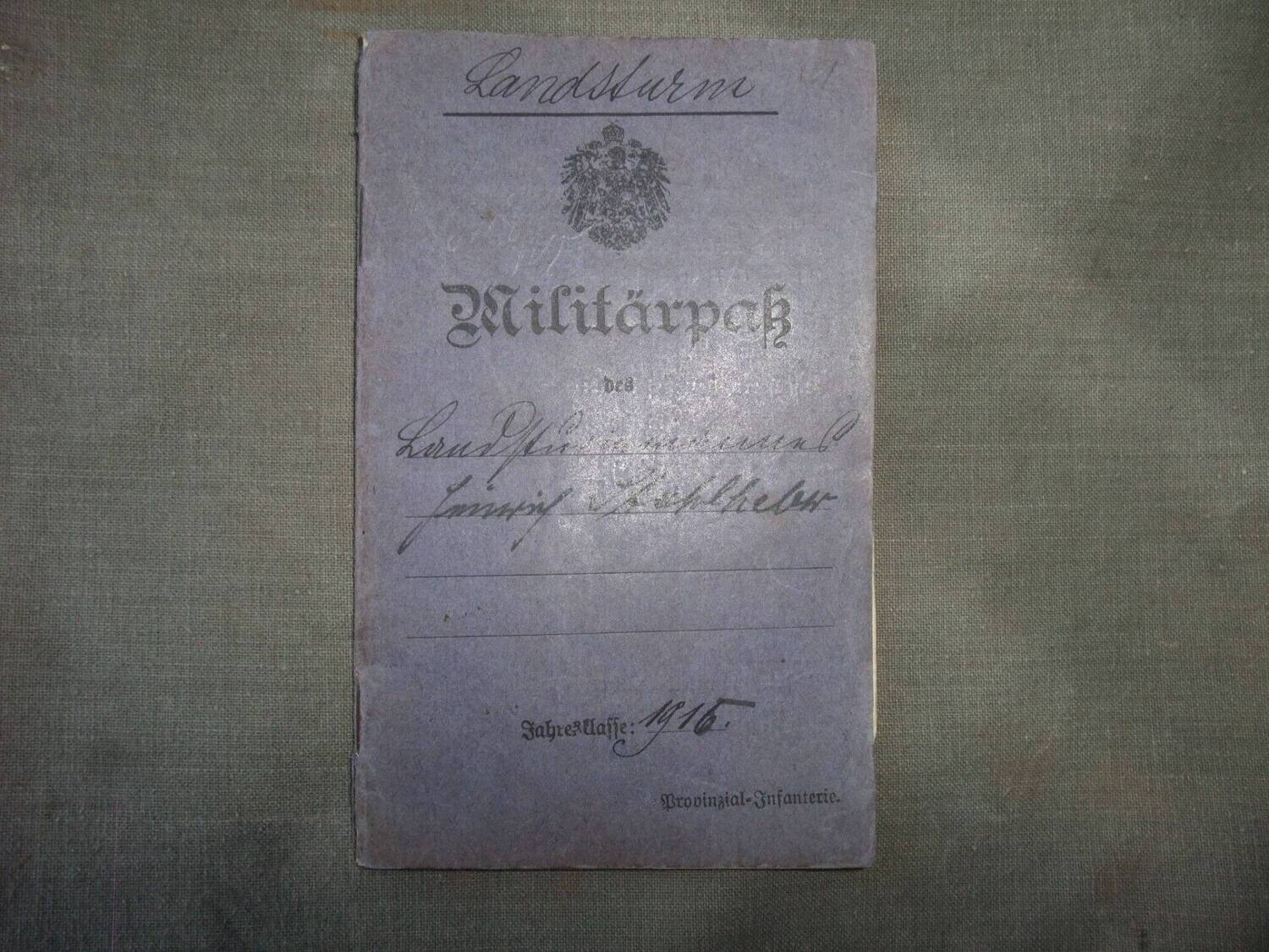 Hessen: Militärpaß Landwehr Ersatz Bataillon 80, Gefechtskalender Frankreich Elsass.
