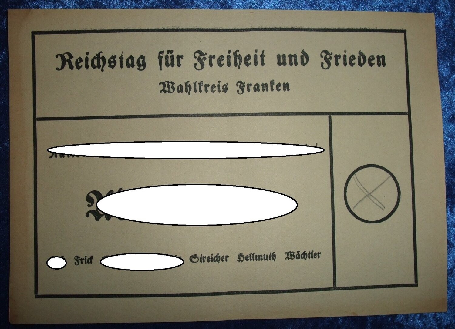 Wahlzettel / Stimmzettel zur Reichstagswahl 1936