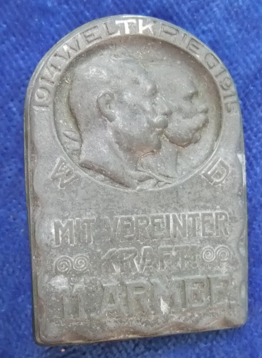 Österreich / K.u.K. Monarchie 1. Weltkrieg Kappenabzeichen Weltkrieg 1914 1915 Mit vereinter Kraft 11. Armee
