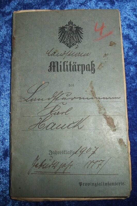 Militärpaß Baden Füsilier Regiment 40 mit Landsturmschein. Einsatz in Rumänien.