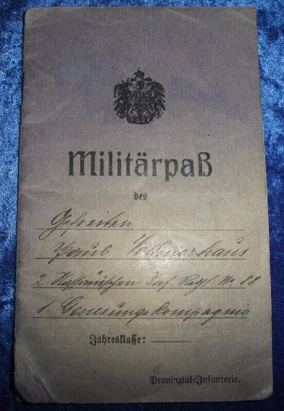 Militärpass Preussen Infanterie Regiment 88 Militärpass Preussen Infanterie Regiment 88