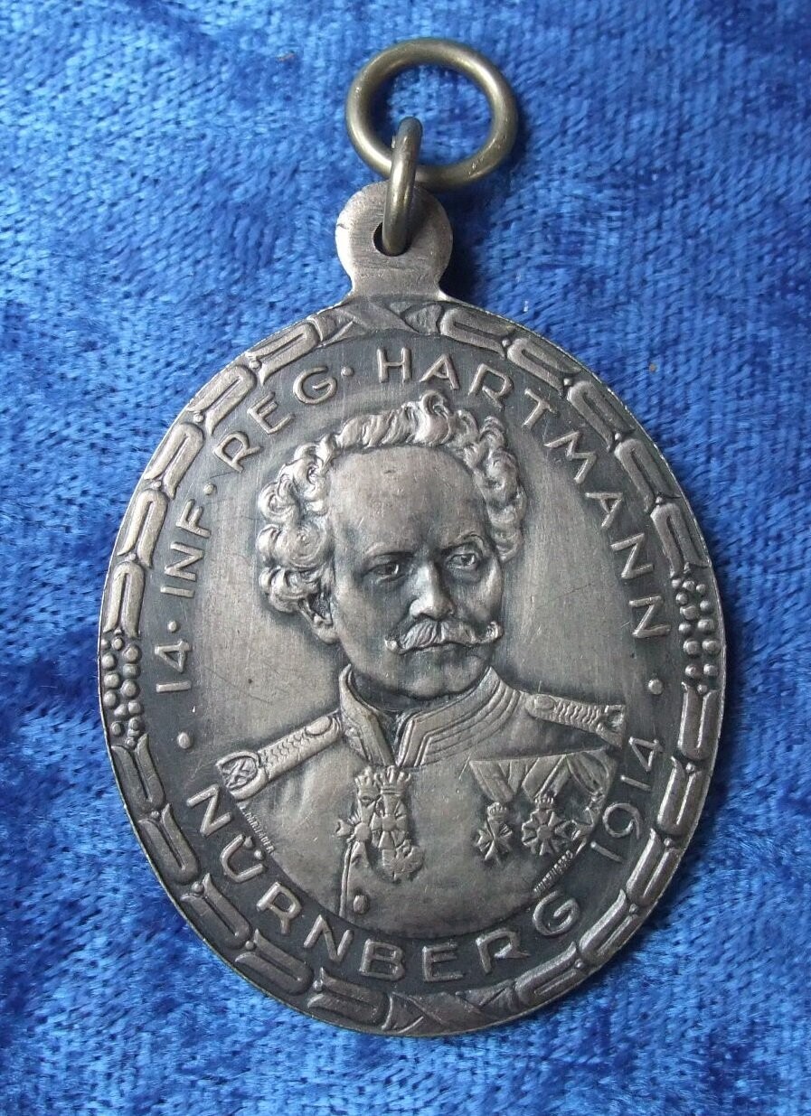 Bayern: Medaille auf die 100 Jahrfeier des Bayerischen 14. Infanterie-Regiments Hartmann 1914.