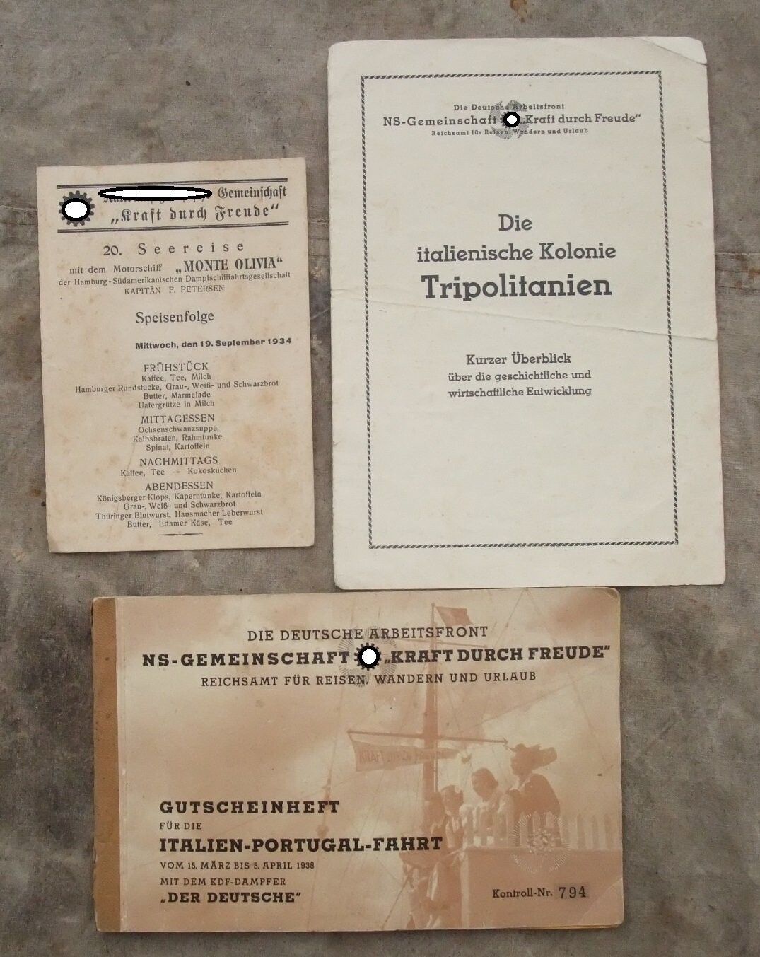 3. Reich: KDF Konvolut Italien Reise.