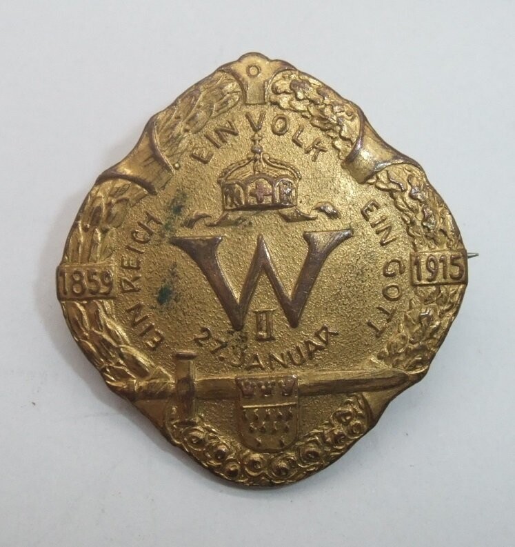 Preussen: Patriotisches Abzeichen " Ein Volk - Ein Reich - Ein Gott 1859-1915", Herstellerpunze "G. Hermeling".