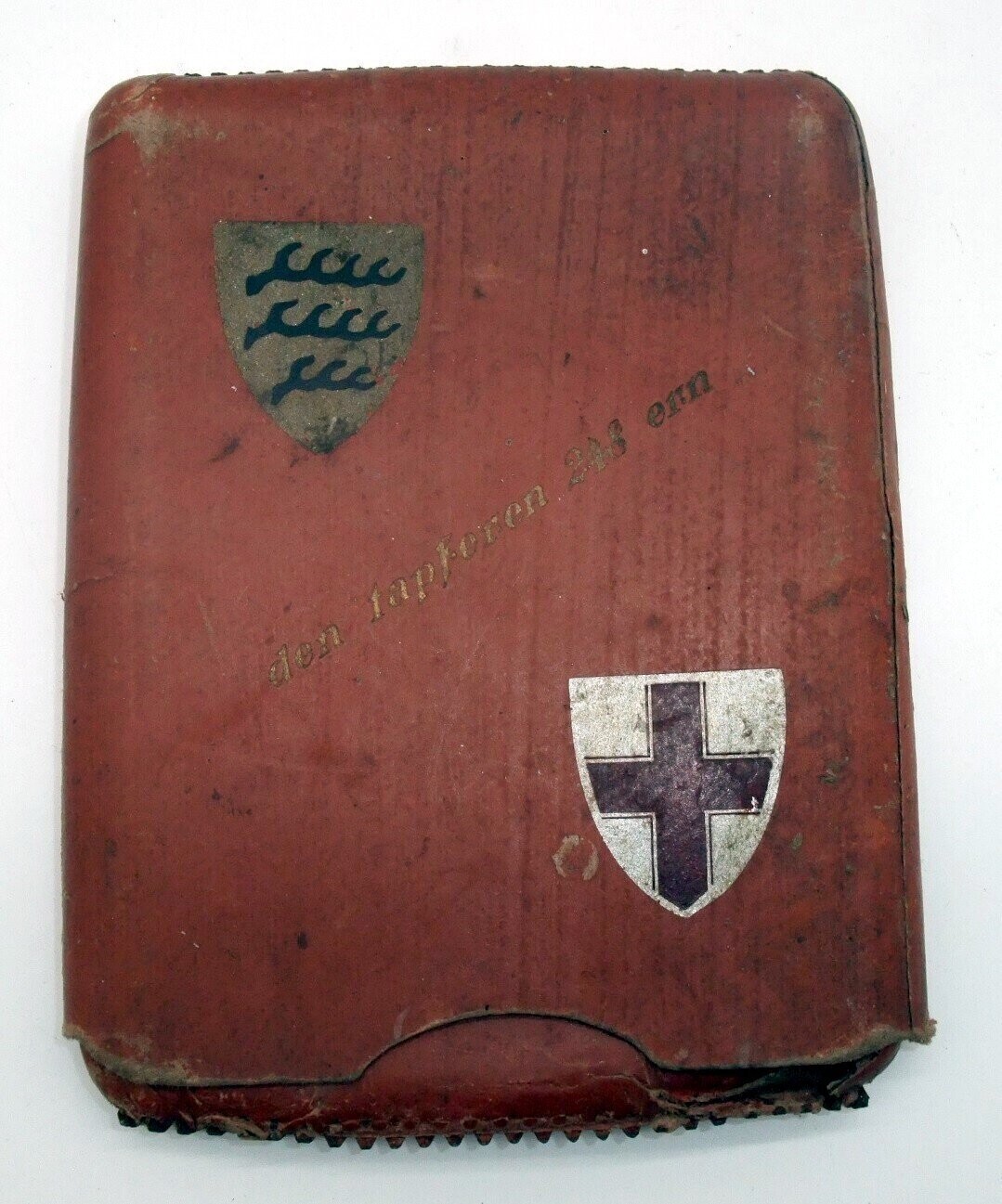 Württemberg: Dokumenten-Etui Reserve-Infanterie-Regiment Nr. 248, 2-teiliges Etui für Soldbücher und sonstige Papiere mit Aufschrift "Den tapferen 248ern" und Wappen.