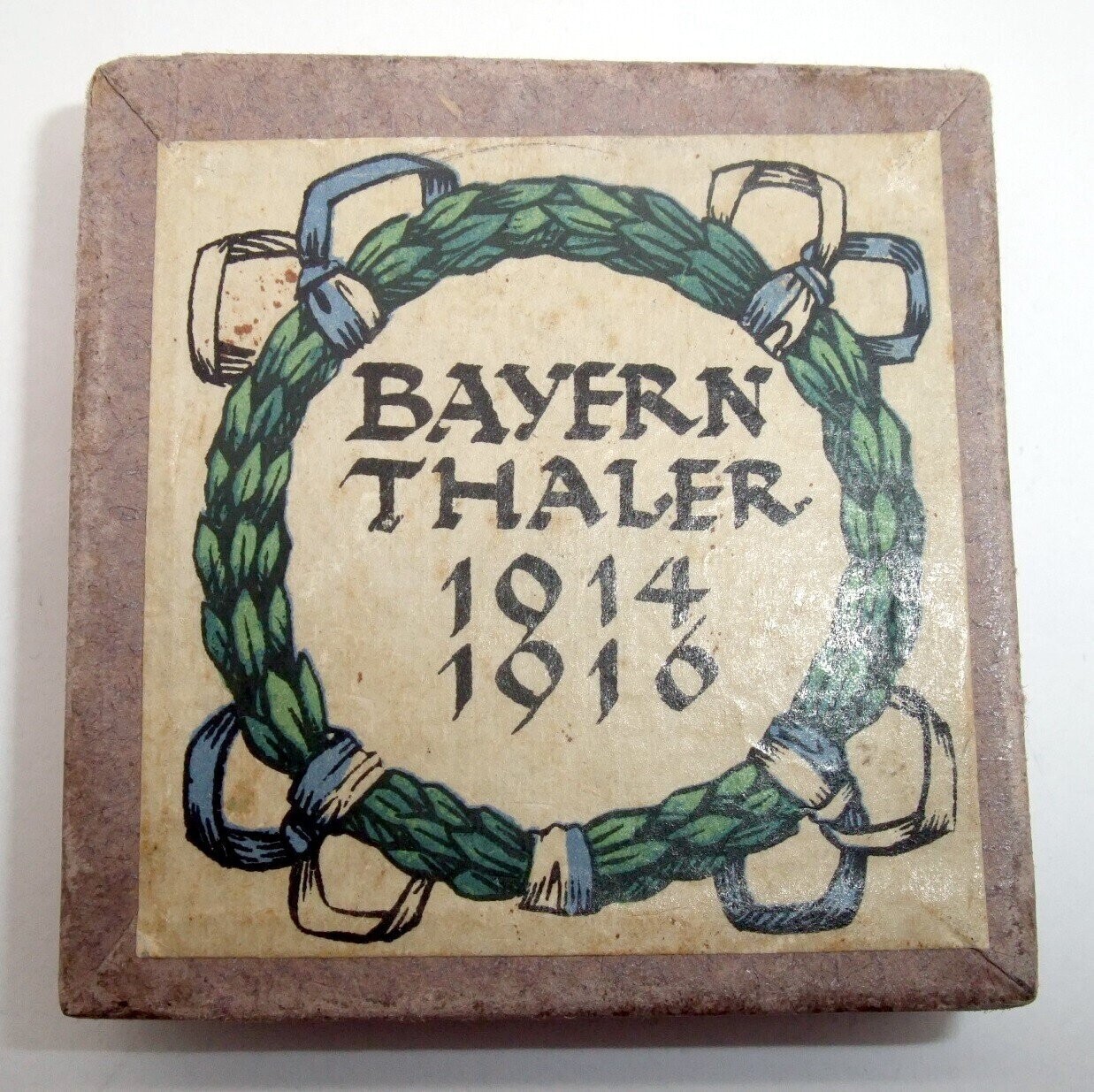 Bayern: Schraubmedaille Bayern Thaler 1914 - 1916 Ludwig III, mit kompletter Bilderserie, Kriegsszenen, Patriotische Bilder, komplett mit Umkarton.