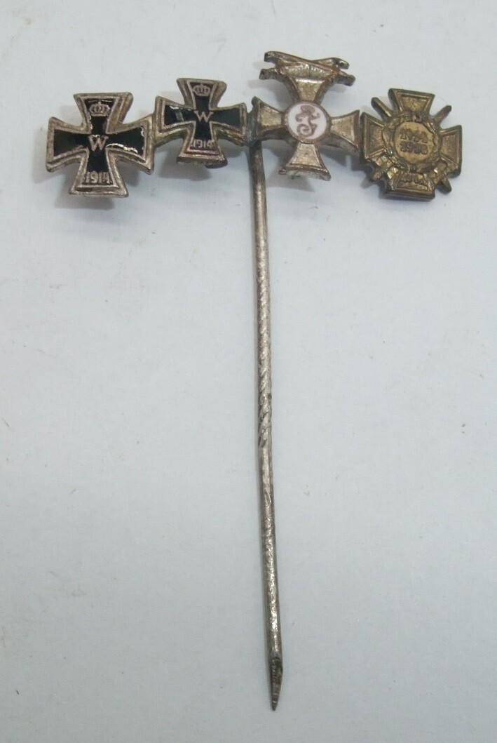 Württemberg: 4-fach Miniatur Nadel, EK1 und EK2 1914, Friedrichsorden Ritterkreuz, FEK.