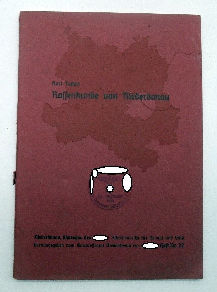 NSDAP: Heft "Rassenkunde von Niederdonau", Stempel Ortsgruppenleiter der Ortsgruppe Schönkirchen.