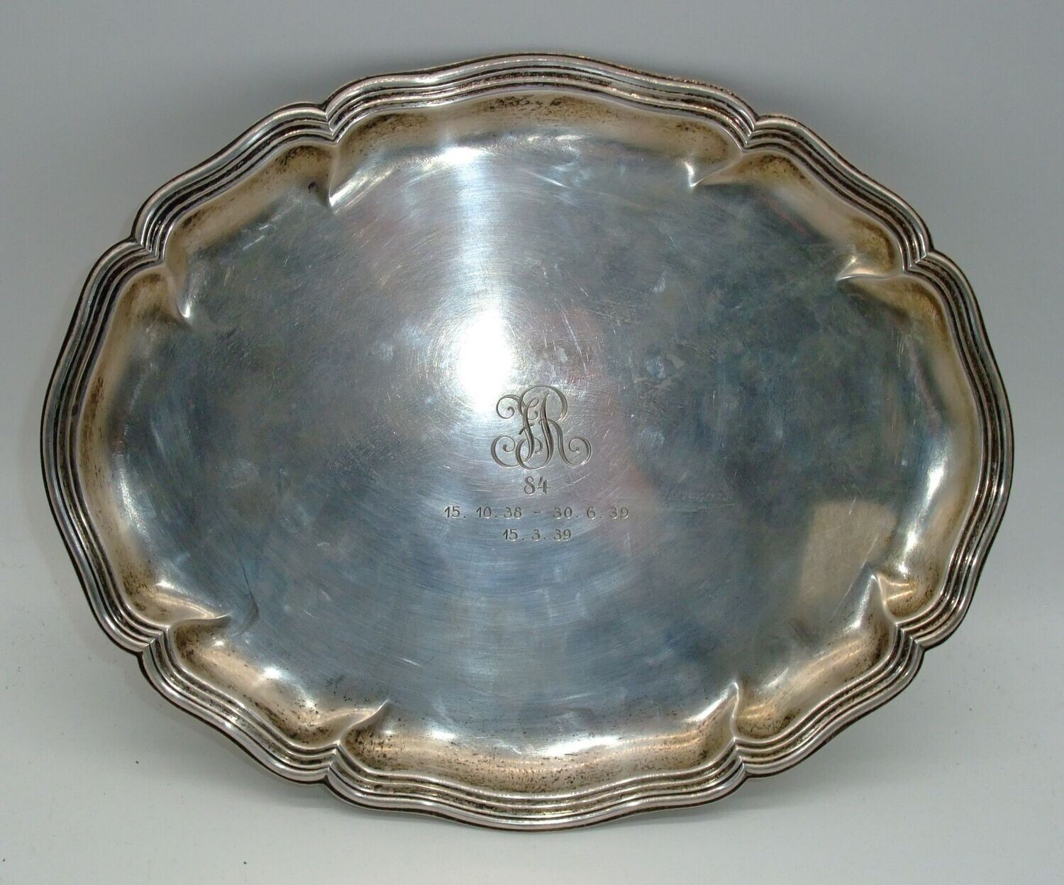 Wehrmacht: Offiziergeschenk, Silbertablett Infanterie-Regiment 84, Gleiwitz, 15.10.38 - 30.06.39.