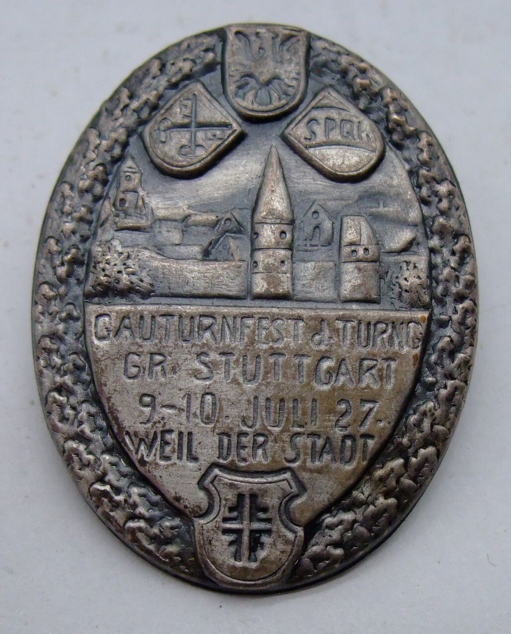 Abzeichen Gauturnfest der Turng. GR Stuttgart - Weil der Stadt 9. 10. Juli 1927.