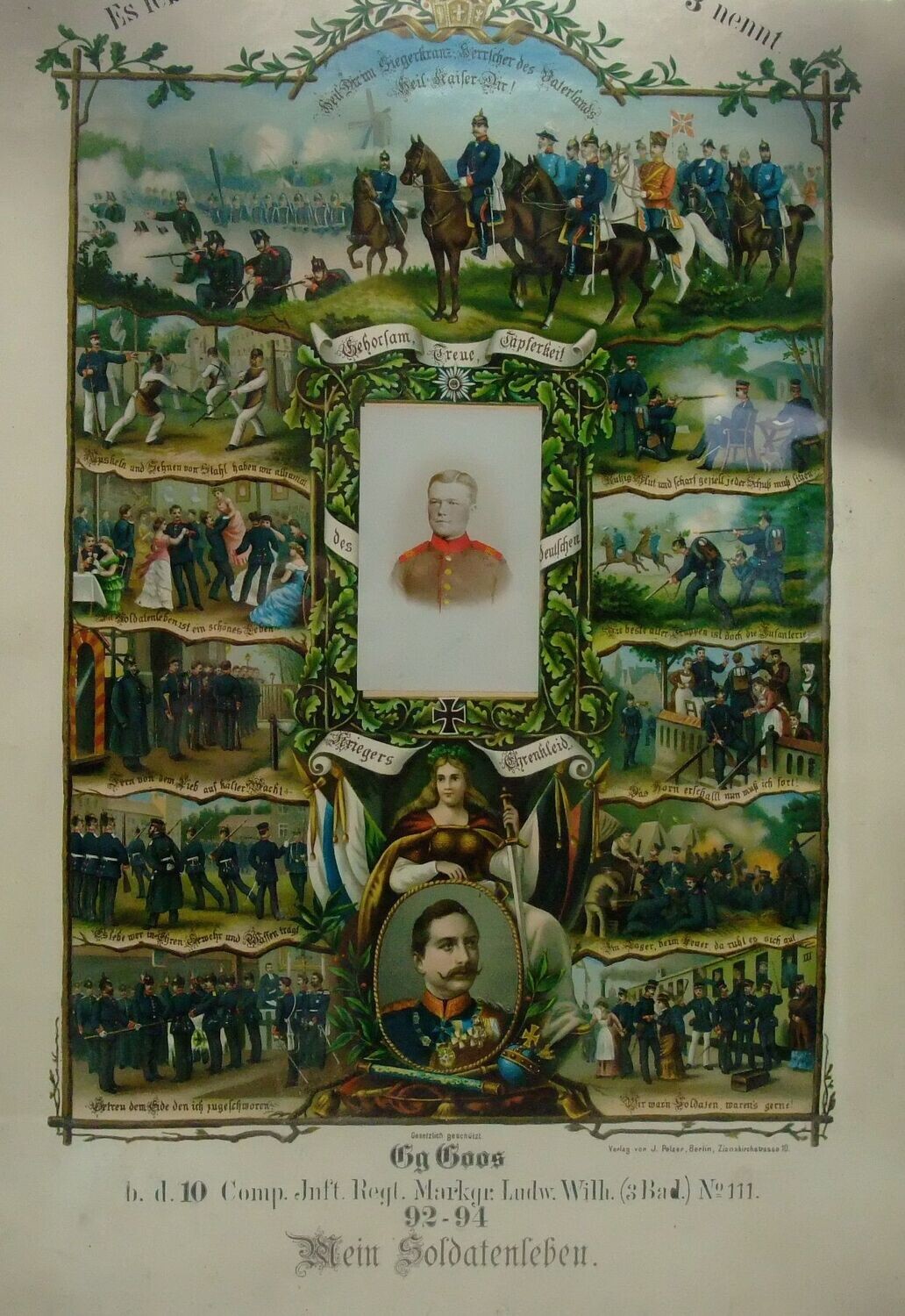 Baden: Reservistenbild 3. Badisches Infanterie-Regiment Markgraf Ludwig Wilhelm Nr. 111, 1892 - 94, alt gerahmt unter Glas.