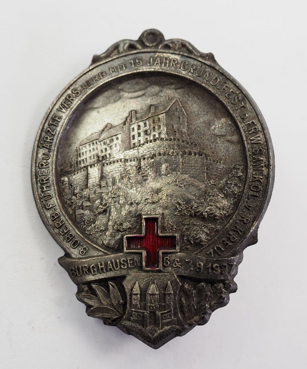 Bayern: Jubiläums-Abzeichen für 15 Jahre Freiwillige Sanitäts-Kolonne vom Roten Kreuz, Burghausen, 1927, Hersteller Deschler München.