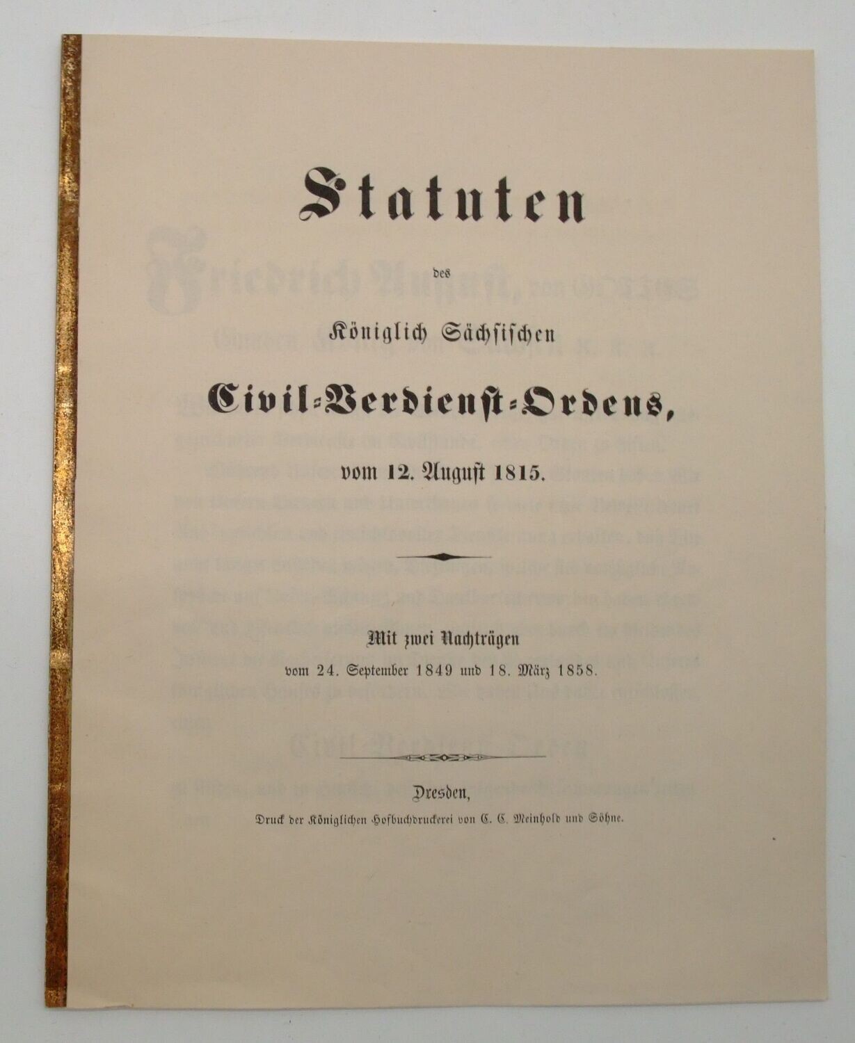 Sachsen: Statuten des Königlich Sächsischen Civil-Verdienst-Ordens, bis 1858.