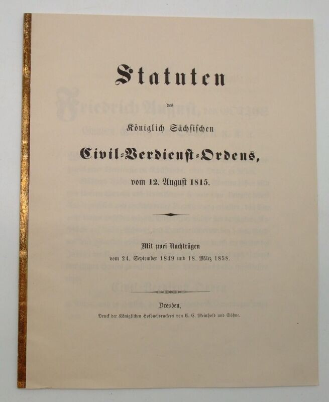 Sachsen: Statuten des Königlich Sächsischen Civil-Verdienst-Ordens, bis 1858.