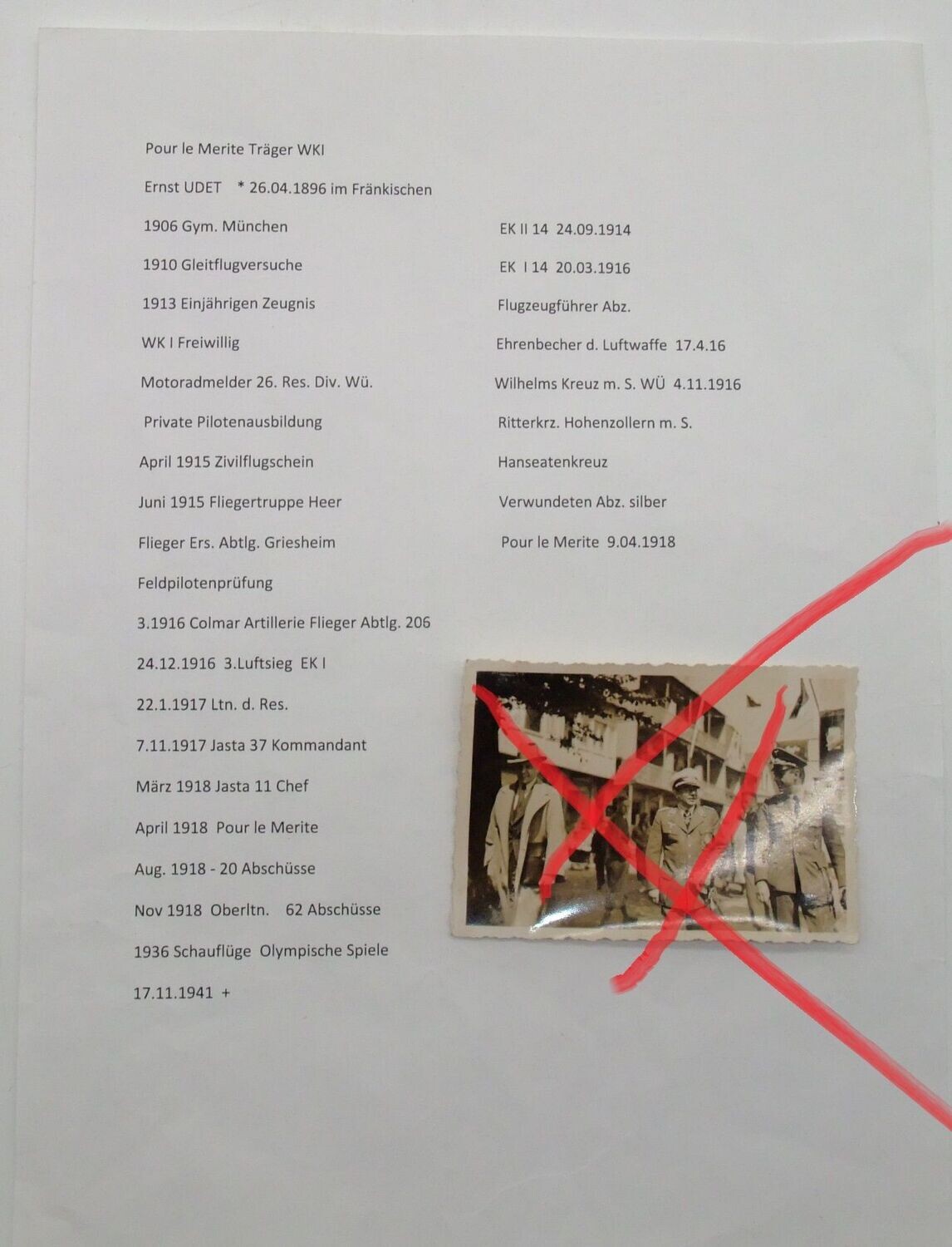 Luftwaffe: Pour le Mérite Träger Ernst Udet, Jagdflieger 1. Weltkrieg, Foto 3. Reich.