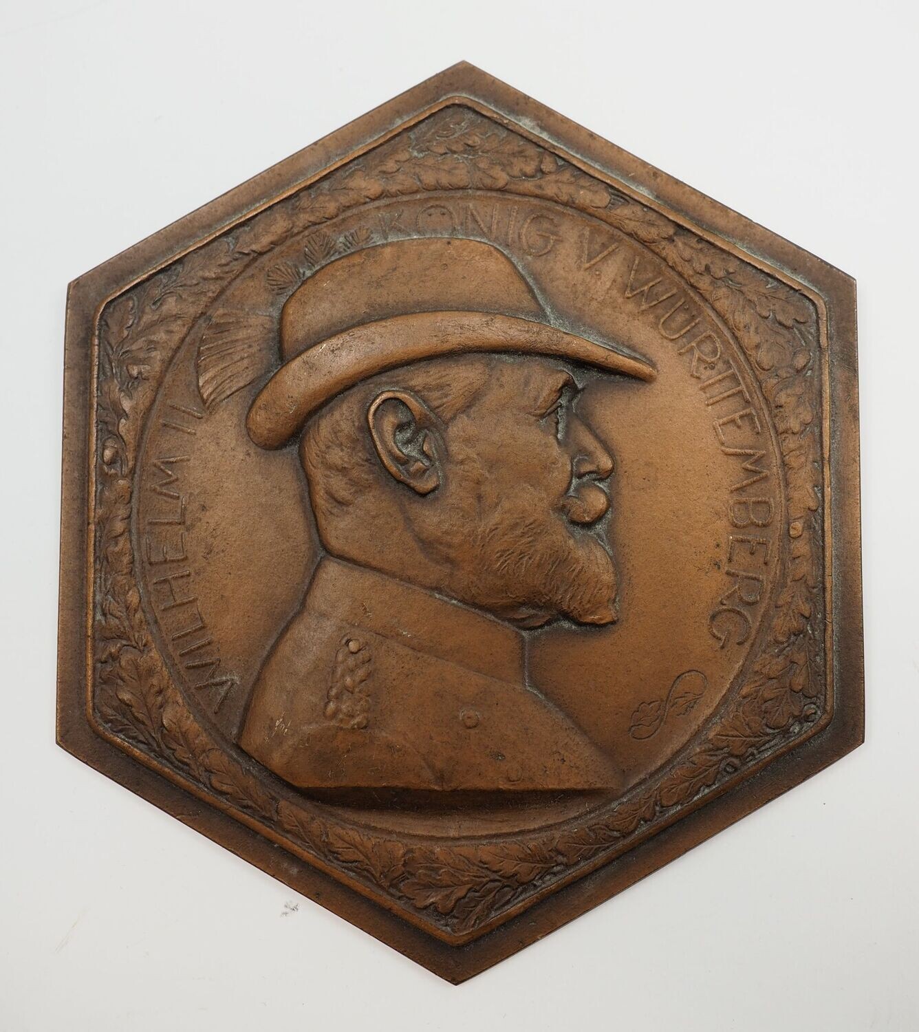 Württemberg: Wand-Plakette Wilhelm II König von Württemberg, Durchmesser ca. 17,5 cm.