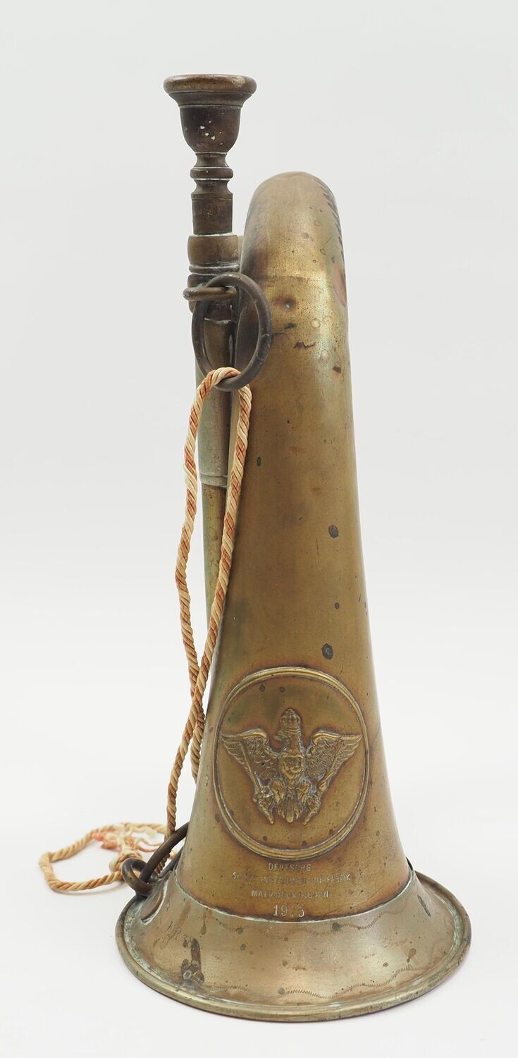 Preussen: Signalhorn Füsilier-Regiment General-Feldmarschall Graf Moltke (Schlesisches) Nr. 38, Herstellermarkierung von 1915 und Abnahmestempel.