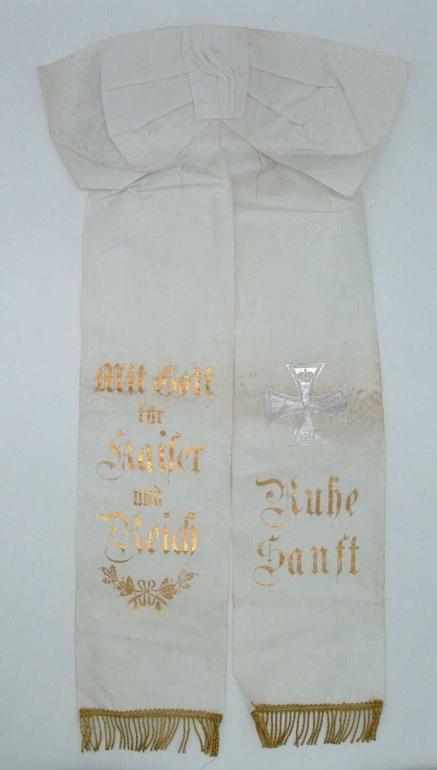 Deutsches Reich: Kranzschleife für einen Gefallenen "Mit Gott für Kaiser und Reich - Ruhe Sanft", Eisernes Kreuz 1914.