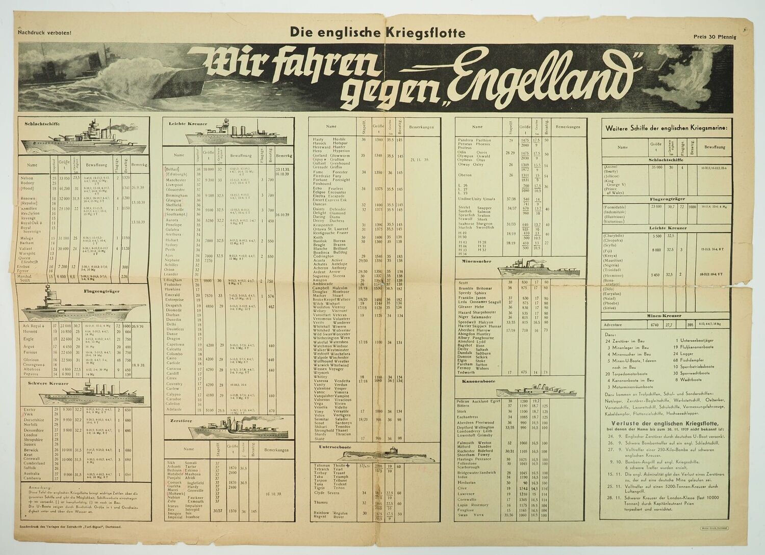Plakat Wir fahren gegen "Engelland" - Die englisvche Kriegsflotte, Größe ca. 62 x 42 cm.