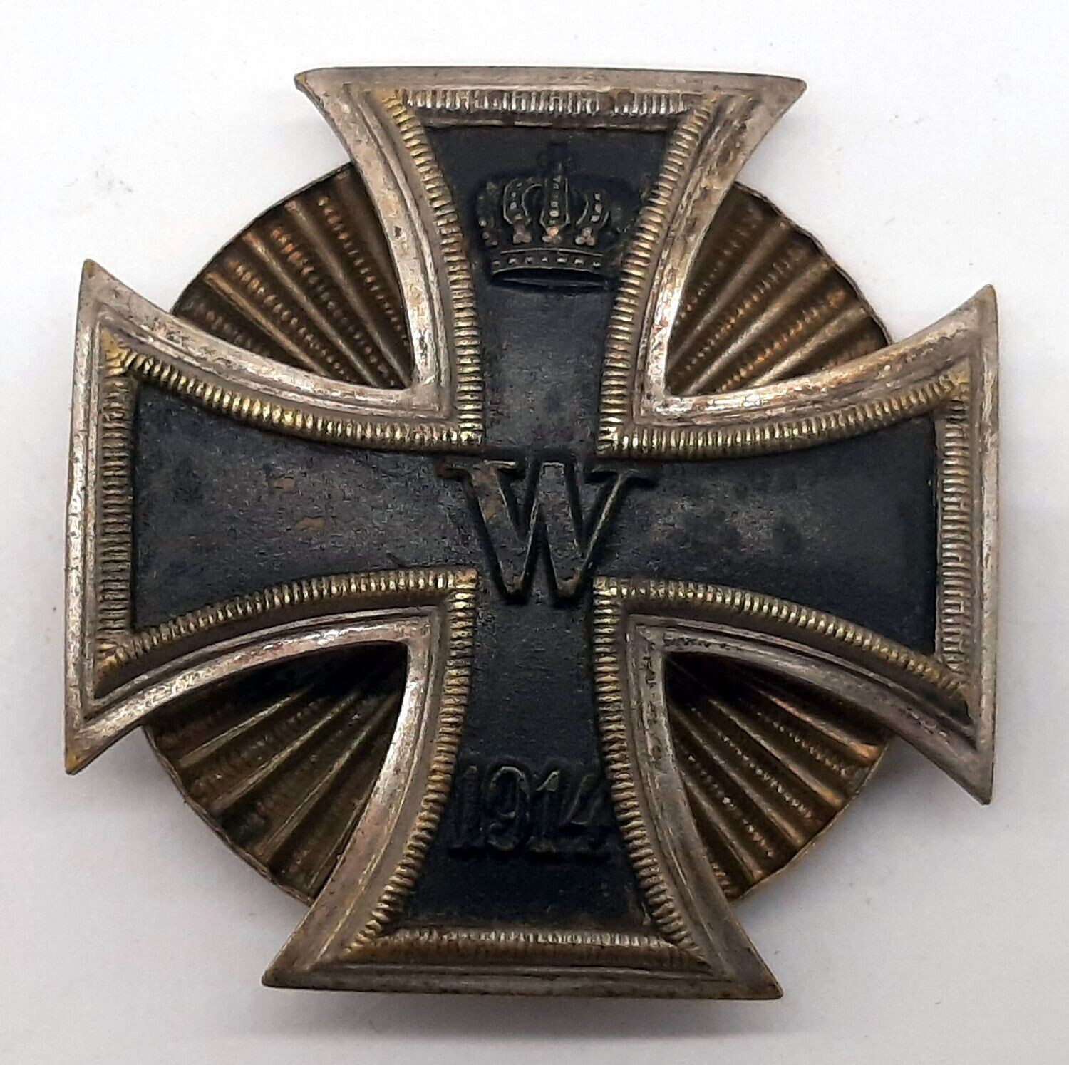 Eisernes Kreuz 1. Klasse EK1 1914 an Schraubscheibe, unmarkiertes Stück vom Hersteller Wilhelm Deumer, Lüdenscheid.