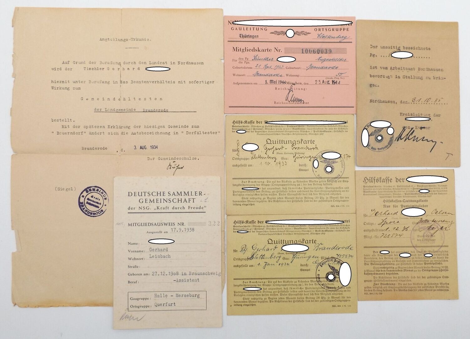 NSDAP: Familiennachlass eines Gemeindeältesten der Gemeinde Branderode, Kreis Nordhausen, Gau Thüringen,