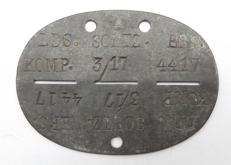 Wehrmacht: Erkennungsmarke Landesschützen-Ersatz- Komp. 3/17.