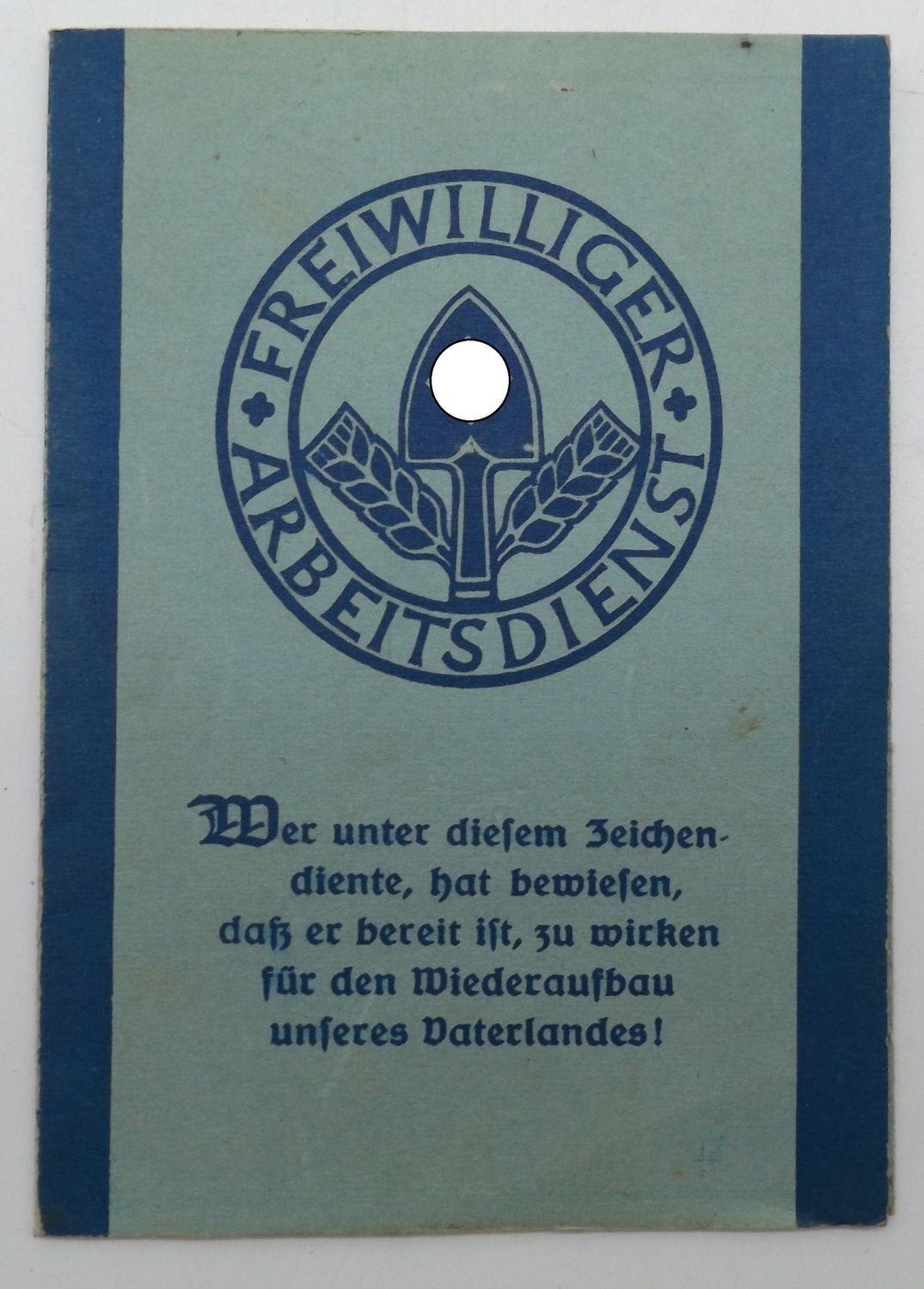 3. Reich: Freiwilliger Arbeitsdienst, Arbeitspass, Esslingen 1935.