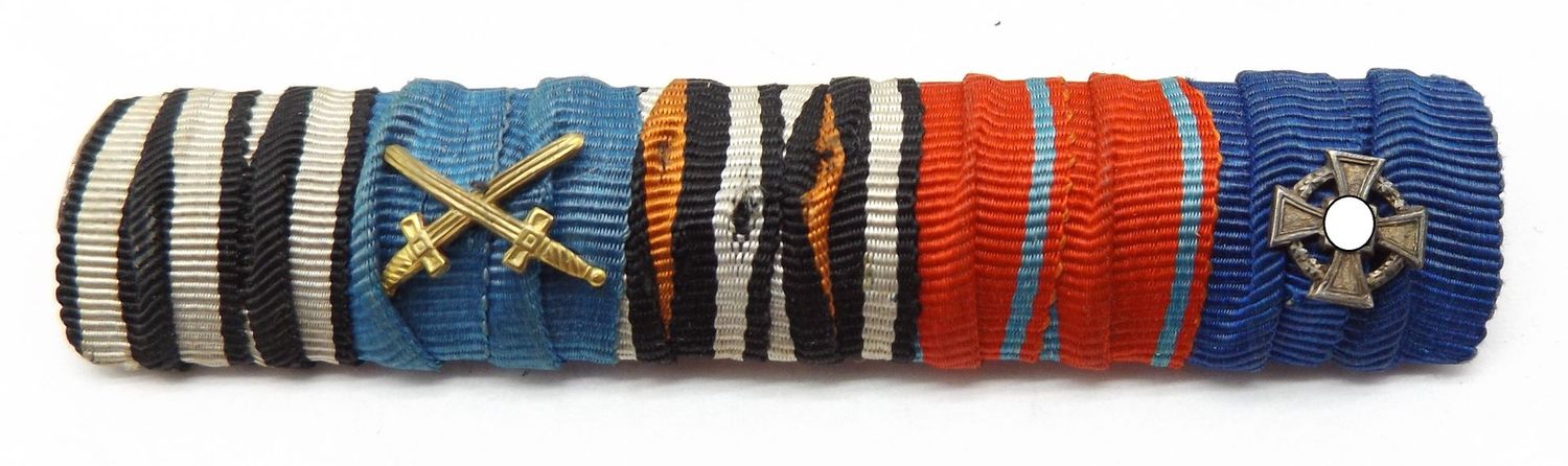 3.Reich:  5-er Bandspange, 1. und 2. Weltkrieg, Württemberg, mit EK2, Friedrichsorden, FEK, Dienstauszeichnung, TDA.