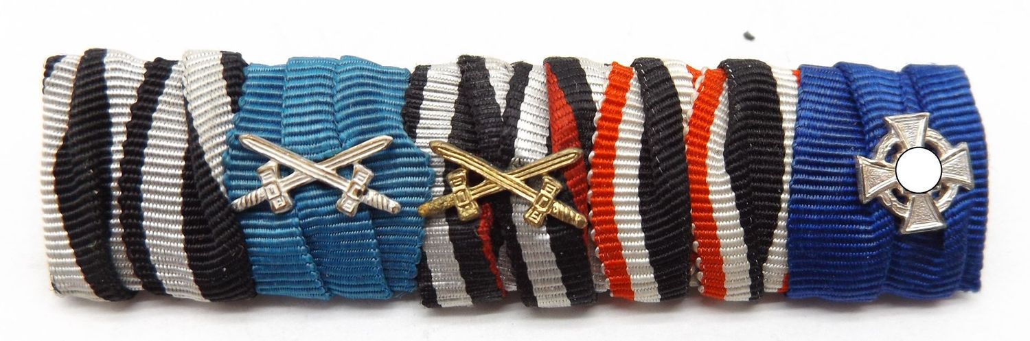 3.Reich:  5-er Bandspange, 1. und 2. Weltkrieg, Württemberg, mit EK2, Friedrichsorden, FEK, KVK 2. Klasse, TDA.