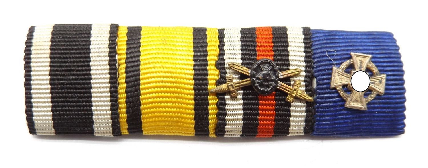 3.Reich:  5-er Bandspange, 1. und 2. Weltkrieg, Württemberg, mit EK2, Militärverdienstmedaille, FEK, TDA, aufgelegtes VWA Schwarz.