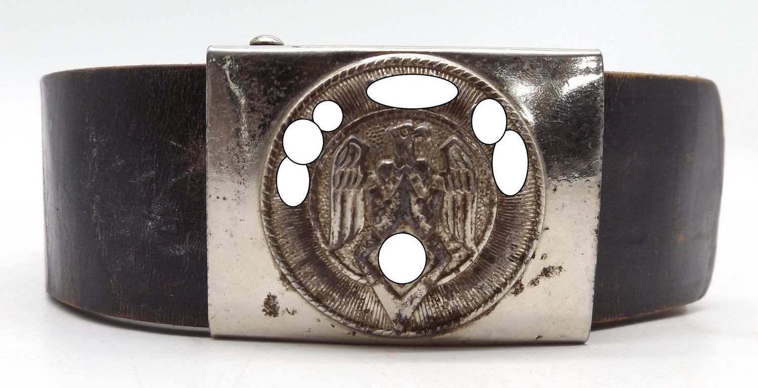 HJ: Koppelschloss, Hersteller RZM M4/27 für die Firma Overhoff & Co., Lüdenscheid, mit Riemen, dieser mit Händlerstempel.