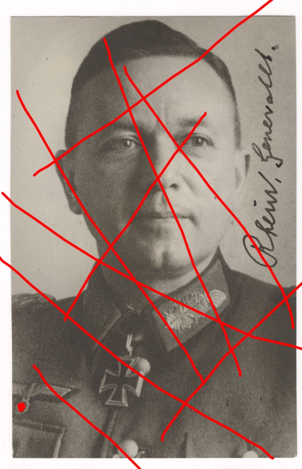Wehrmacht: Portraitfoto Generalleutnant Karl-Ludwig Rhein (Ritterkreuz, DKiG), PK-Größe, Nachkriegsabzug mit Original Unterschrift, C41.