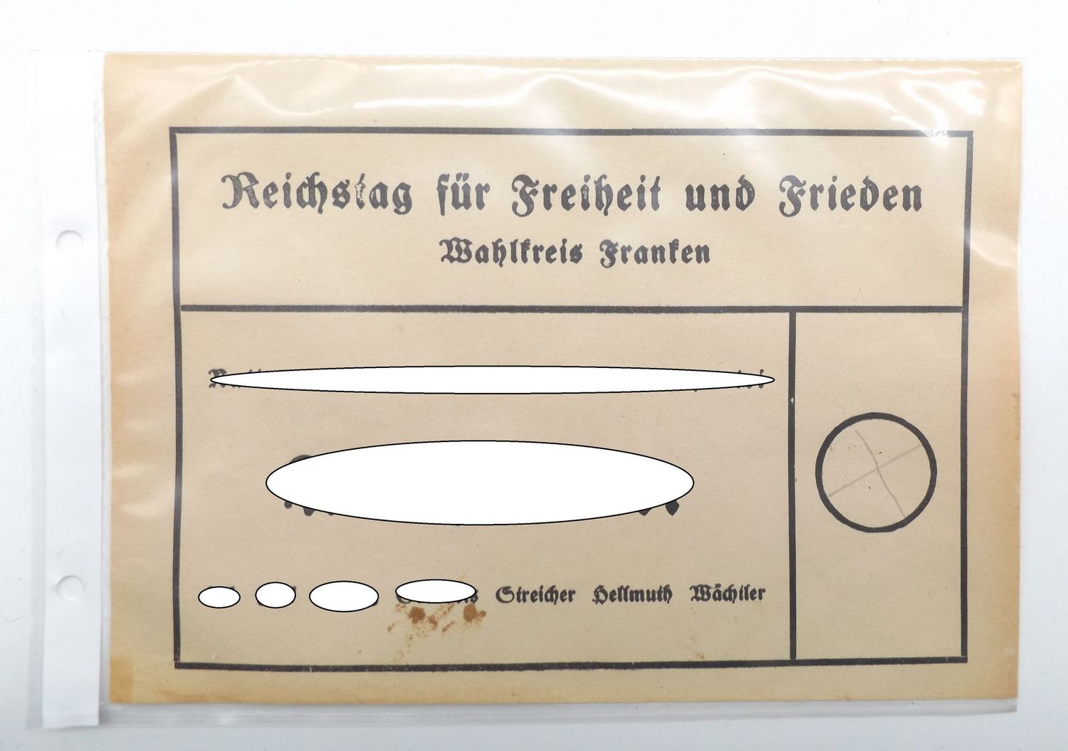 3. Reich: Wahlzettel / Stimmzettel zur Reichstagswahl 1936, ausgefüllt, Größe ca. DIN A5