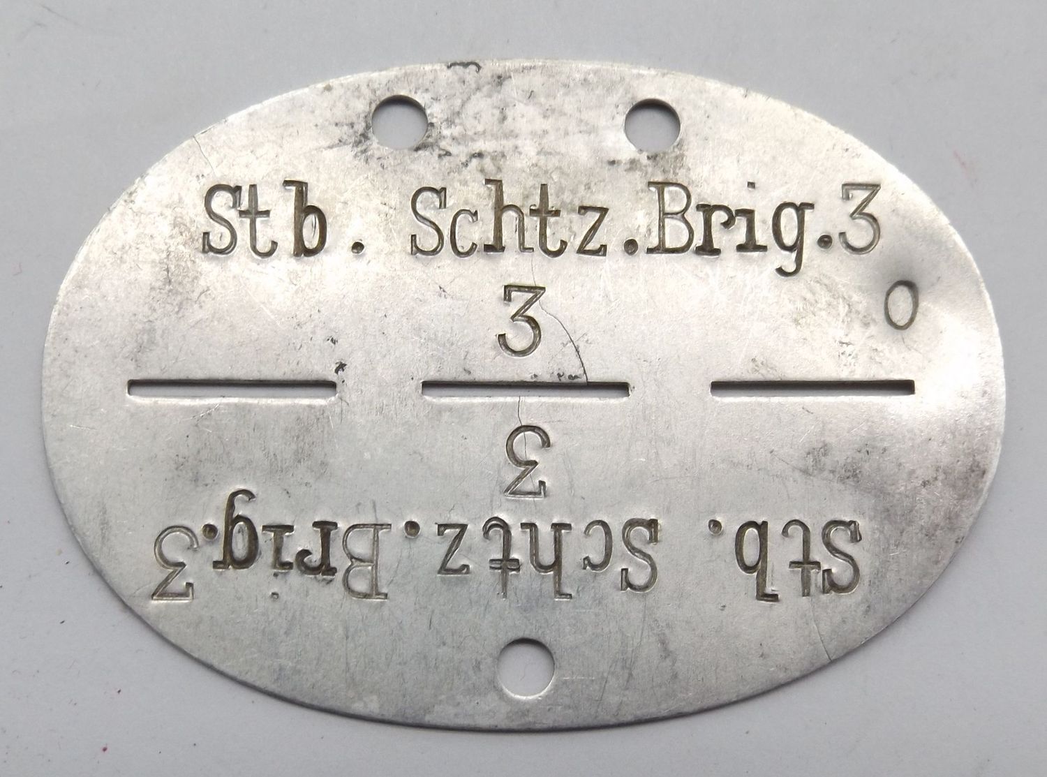 Wehrmacht: Erkennungsmarke Stab Schützen-Brigade 3, Eberswalde.