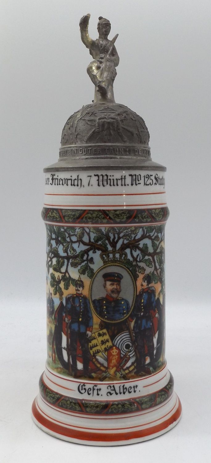 Württemberg: Reservistenkrug 3. Comp.  Infanterie-Regiment „Kaiser Friedrich, König von Preußen“ (7. Württembergisches) Nr. 125, Stuttgart 1906 - 08.