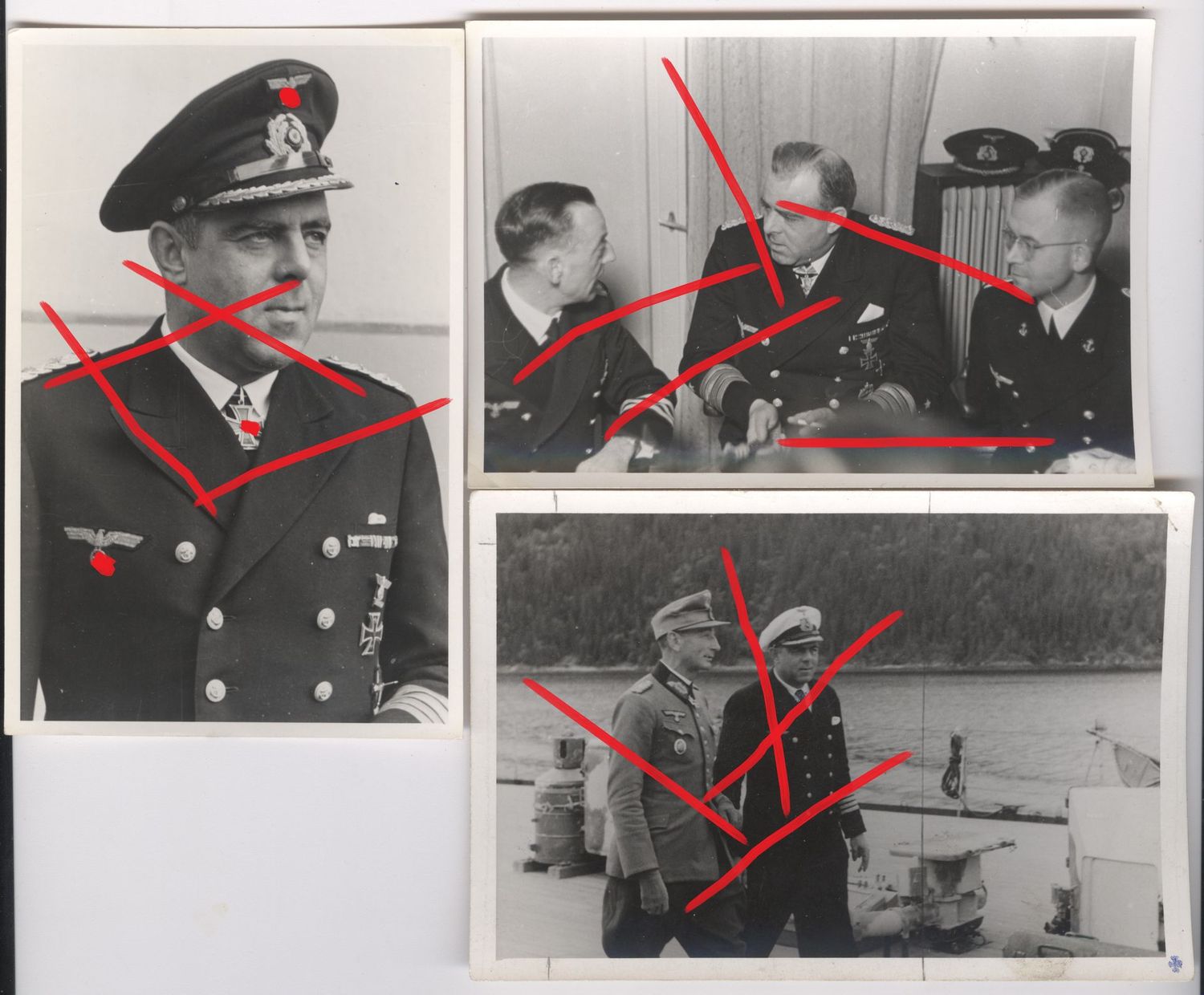 Kriegsmarine: 3 Fotos Vizeadmiral  Hellmuth Heye (Ritterkreuz), 1x mit Generaloberst Eduard Dietl (RK, EL, X), C54.