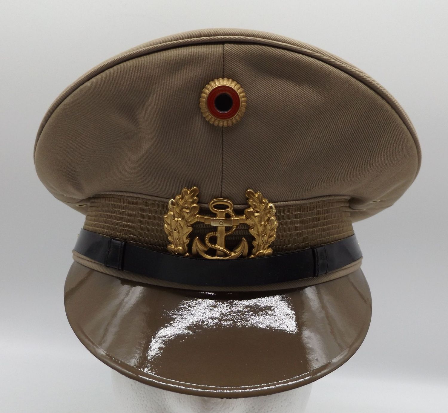 Bundeswehr: Schirmmütze für Offiziere der Marine, in Sandgelb, Tropenausführung, Trageweise bis 1959, Cellontrapez mit Hersteller, Größe 57, selten!