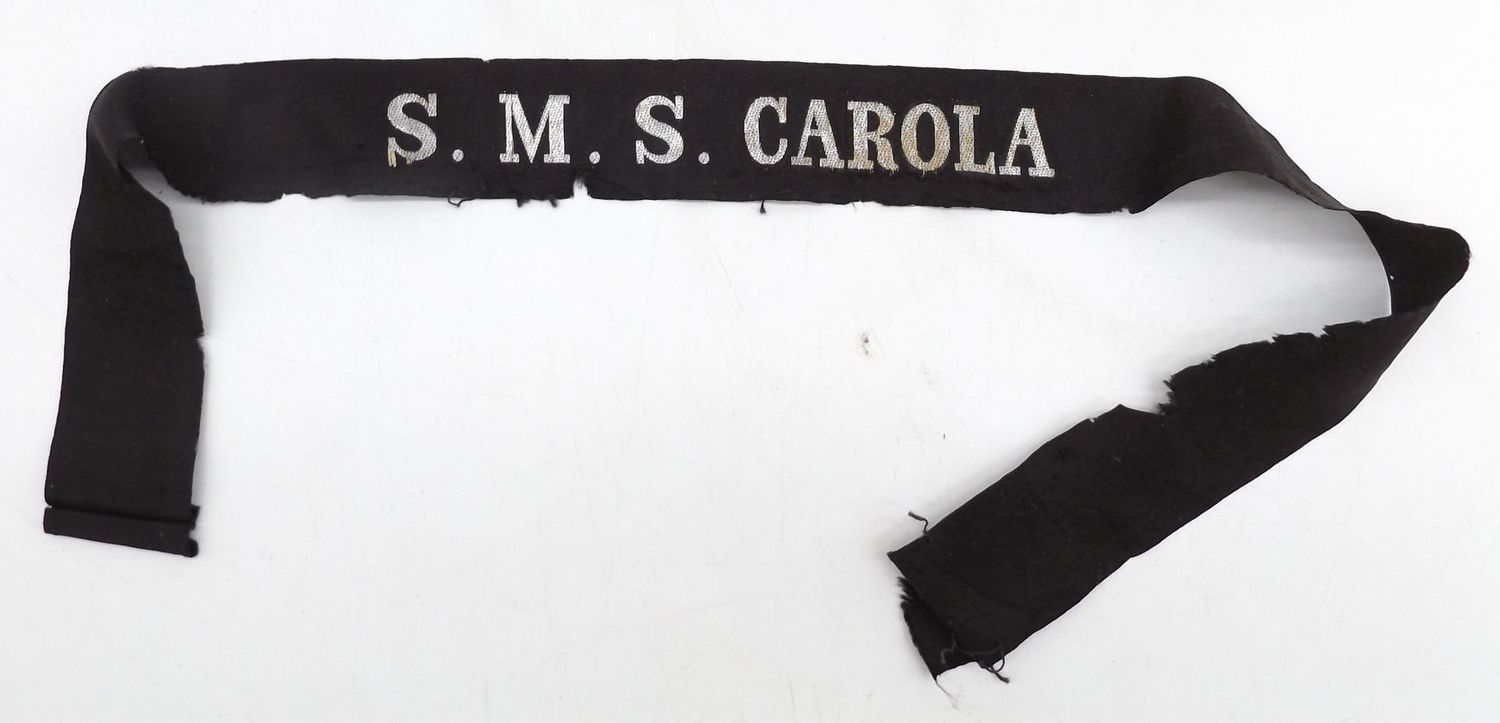 Kaiserliche Marine: Mützenband "S.M.S. Carola", deutlich getragen, sehr selten!