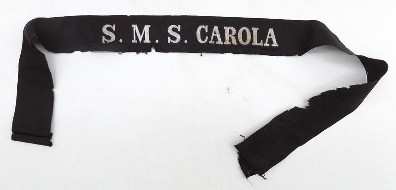 Kaiserliche Marine: Mützenband "S.M.S. Carola", deutlich getragen, sehr selten!