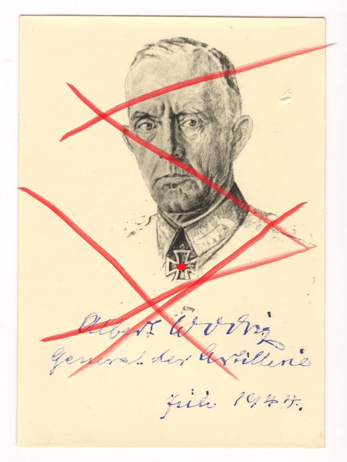 Wehrmacht: Portrait General der Artillerie Albert Wodrig, Ritterkreuz, DKiG, eigenhändige Widmung vom Juli 1944, PK-Größe, C66.