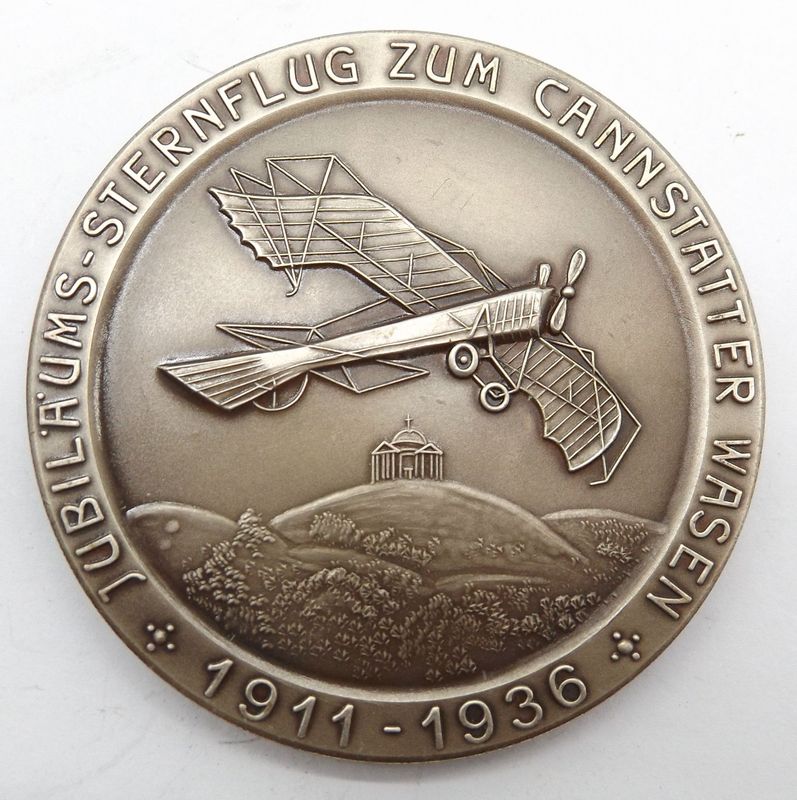 3. Reich: Plakette DLV Stuttgart Jubiläums-Sternflug Cannstatter Wasen 1936, rückseitig "Der Oberbürgermeister der Stadt Stuttgart Ortsgruppe Stuttgart des DLV", Durchmesser ca. 6 cm.