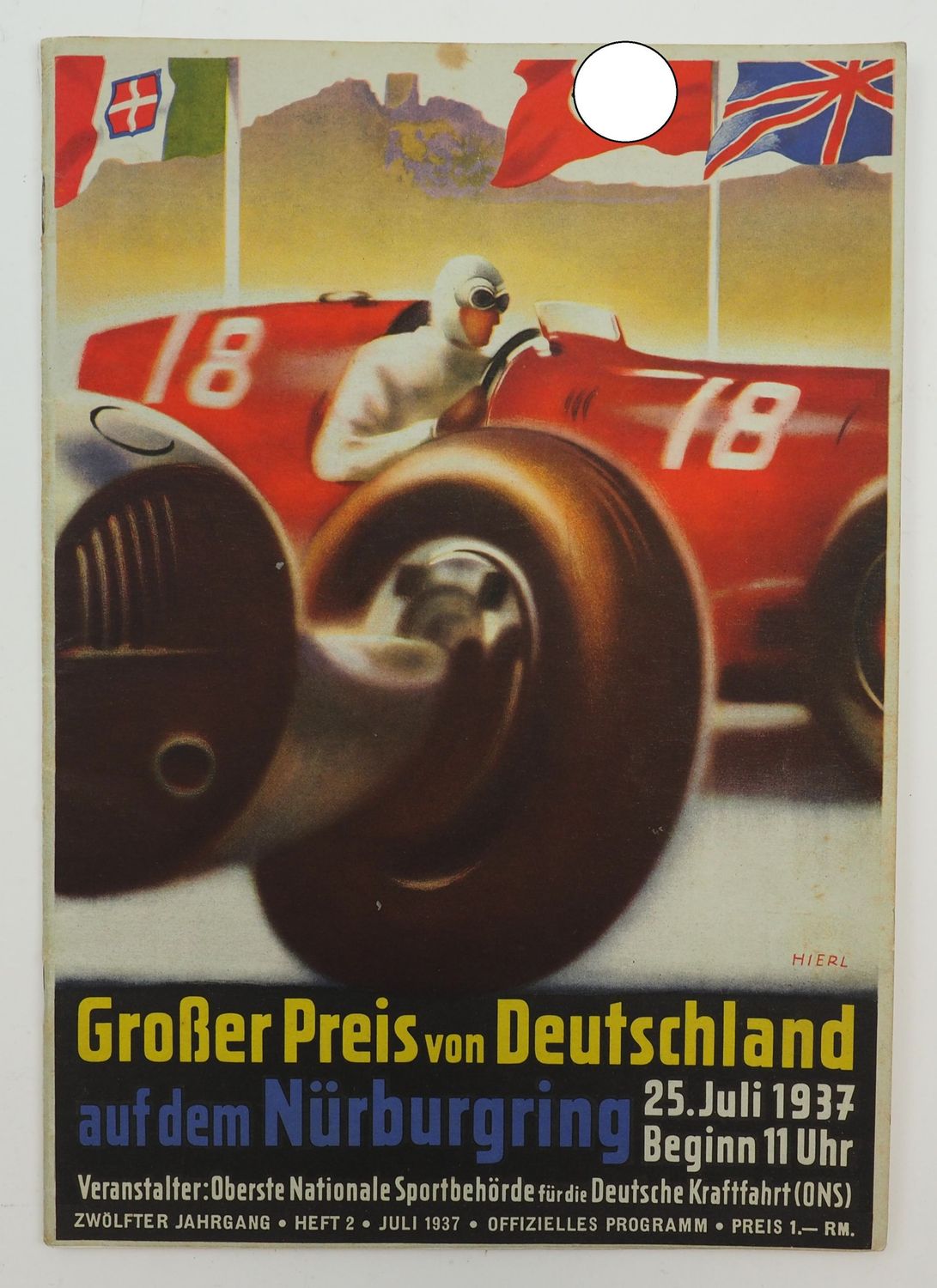 3. Reich: Programmheft Großer Preis von Deutschland auf dem Nürburgring 25. Juli 1937, ges. 44 Seiten, guter Zustand.