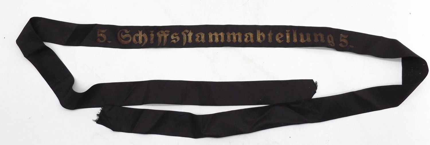 Kriegsmarine: Mützenband  "5. Schiffsstammabtilung 5.".