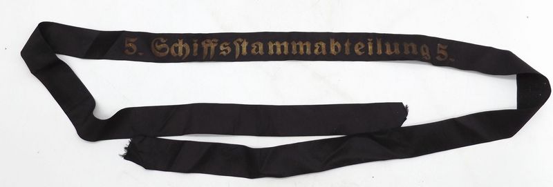 Kriegsmarine: Mützenband  "5. Schiffsstammabtilung 5.".