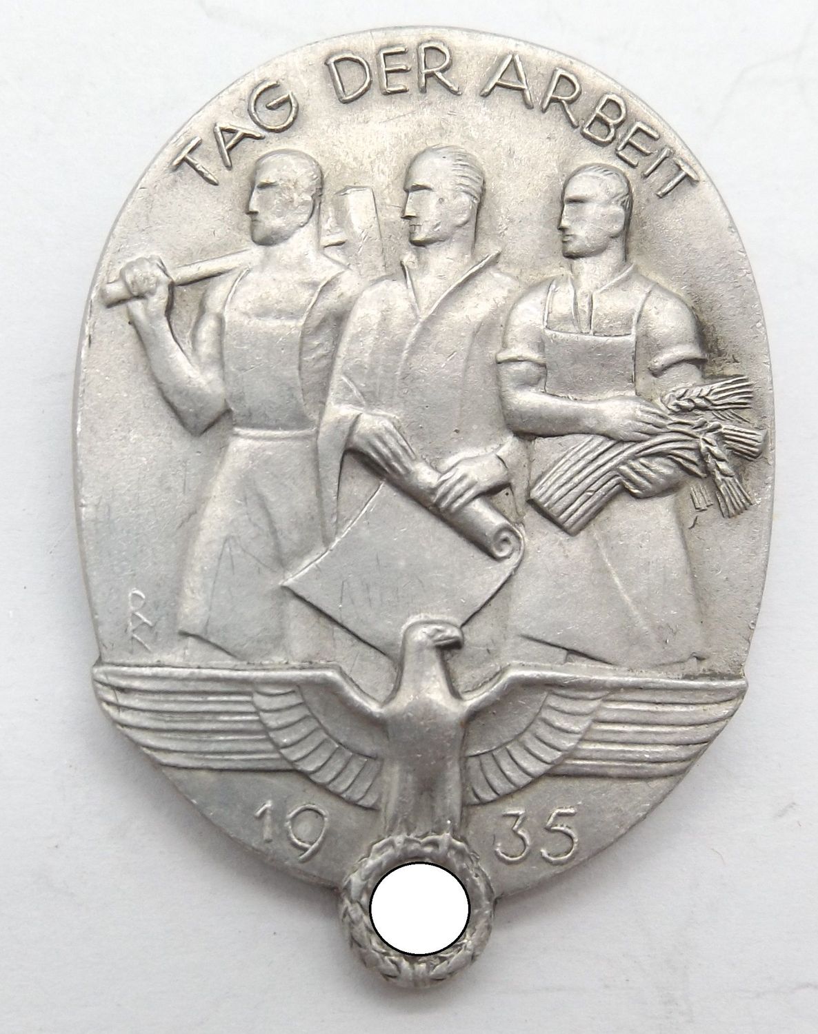 3. Reich: Treffabzeichen 1.Mai 1935, Tag der Arbeit, Hersteller Kerbach & Israel, Dresden A. 1.