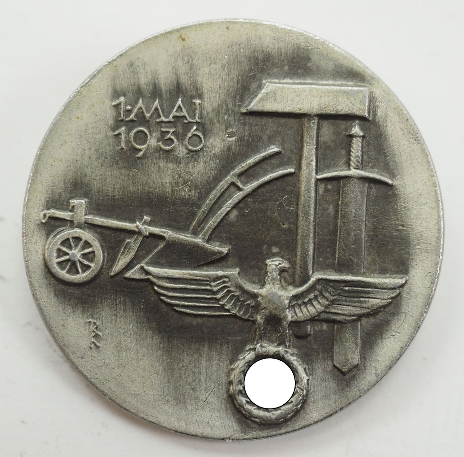 3. Reich: Treffabzeichen 1.Mai 1936, Tag der Arbeit, Hersteller Fr. Zimmermann, Stuttgart.