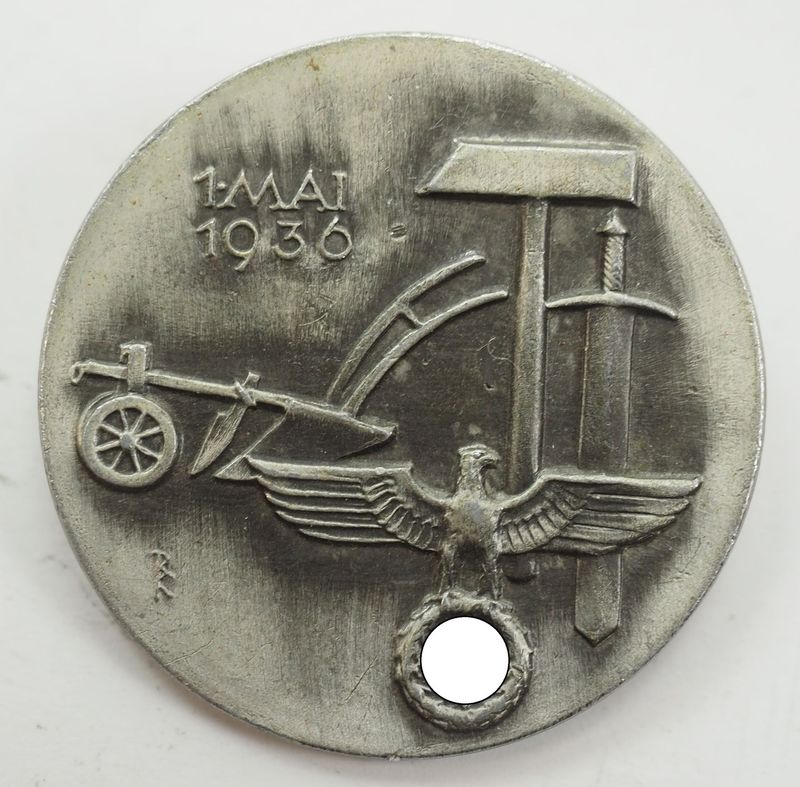 3. Reich: Treffabzeichen 1.Mai 1936, Tag der Arbeit, Hersteller Fr. Zimmermann, Stuttgart.