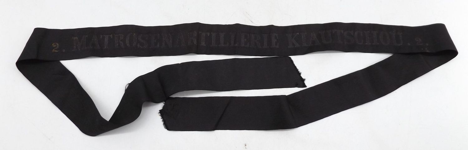 Kaiserliche Marine: Mützenband "2. Matrosenartillerie Kiautschou 2.", deutlich getragen, sehr selten!